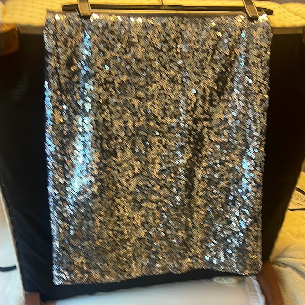 White House Black Market Silver Sequin Mini Skirt